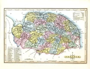 County Map of Norfolk 1819 Ellis Vintage Repro Wall Art Print Poster A3 A4 - Picture 1 of 6