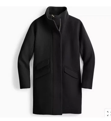 NWT J.CREW Women's Stadium Cloth Nello Gori Black Sz 10 Tall Wool Blend Zip Coat - Image 1 of 4