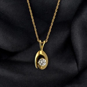 Vintage 14K Yellow Gold Diamond Pendant Necklace 0.20ct Round Brilliant 18" - Picture 1 of 8