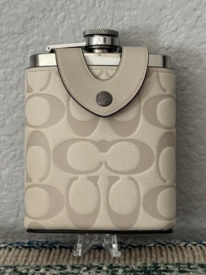 Coach Flask - Signature Chalk Calf Leather - Stainless Steel - Image 1 of 4