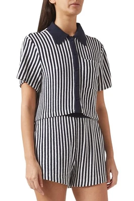 Camisa corta Simkhai Irlanda para mujer X-Pequeña azul medianoche a rayas - Nueva con etiquetas $275 Foto 1 de 4