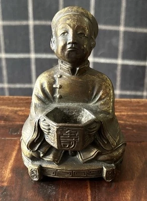 "Figura mandarina china vintage quemador de incienso de latón/espelta 4,5"" x 3"" x 2,5""" Foto 1 de 4