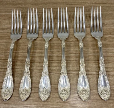 Juego de 6 cubiertos de plata tenedores de cena de uva vintage 1881 Rogers 1908 LA VIGNE Foto 1 de 4