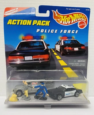 1996 Hot Wheels Action Pack Police Force Robbery Armored Truck & Police Car New - Image 1 of 4