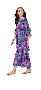 Lilly Pulitzer Caftan Dress L-XL Maxi Monnae Silk Orchid You Not Rhapsody - Picture 1 of 15