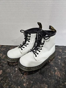 Dr. Martens Doc Air Wair White Patent Leather Combat Boots 1460 T Kids Size 10 - Picture 1 of 8