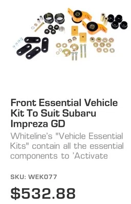 Kit esencial de vehículo delantero Whiteline WEK076 9/02-9/07 para Subaru Impreza/WRX Foto 1 de 4