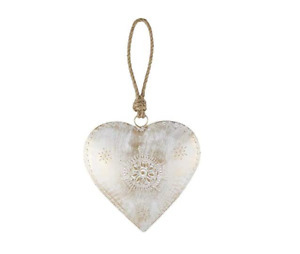 Heart-Shaped Iron Ornament, Large, White, Chirstmas, Valentines Day, 8.5 Inches