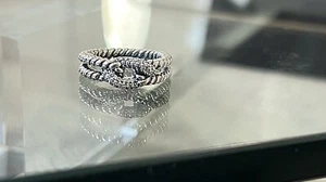 David Yurman Sterling Silver Three Row Diamond Cable Loop Ring Size 6 - Picture 1 of 4