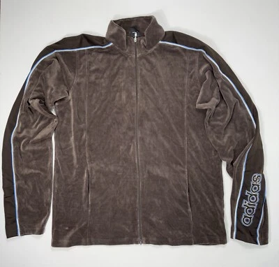 Adidas Para Hombre 2XLT Terciopelo Cremallera Completa Chaqueta de Pista Marrón Y2K Baloncesto De Colección Bolsillos Foto 1 de 4