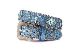 Glisten Unisex Kids Belt Blue Rhinestone Western For Pants Size 25 Flashy Shiny - Picture 1 of 9