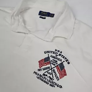Polo Ralph Lauren Shirt Rugby United States USA Flag Patch XL Casual USA - Picture 1 of 10
