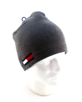 Nuevo gorro de lana para adultos TOMMY HILFIGER en gris carbón con logo TH tejido PVP $45 Foto 1 de 4