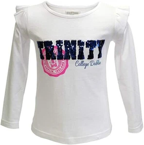 Traditional Craft Cotton White Shirt Girl's Trinity Sequin Kids Long Sleeve Top - Picture 1 of 3