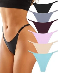 6-Pack Womens Adjustable Underwear No Show String Bikini High Cut Cheeky Panties - Picture 1 of 18