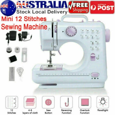 12 Stitches Mini Electric Sewing Machine Portable Overlock 2 Speeds Foot Pedal - image 1 of 4