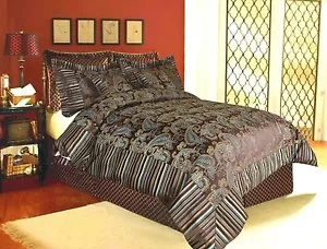 Tache 6 PC Chenille Dark Brown Floral Eastern Spring Paisley Comforter Set,W/Zip - Picture 1 of 8