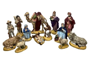 Vintage Nativity Set Atlantic Mold 13 Pc Hand Painted Ceramic Christmas Figurine - Picture 1 of 20