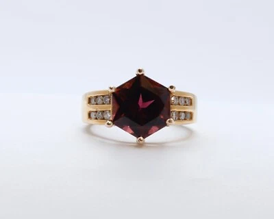 Large Pinkish Purple Hexagonal Cut Tourmaline Diamonds 14K YG Ring - Image 1 of 4