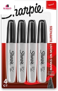 Permanent Markers, Chisel Tip, Black, 4 Count - Picture 1 of 8