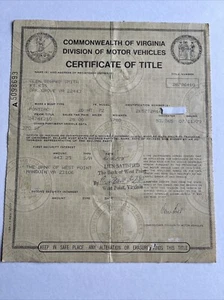 1972 Pontiac 2 Door HT Certificate Historical Document Virginia - Picture 1 of 4