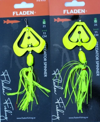 2 FLADEN PREDATOR SPINNERS LURES 21g PIKE ZANDER BASS POLLACK FISHING YELLOW - Image 1 of 4