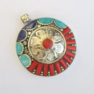 Colgante Turquesa Real Coral Tibetano Plata Colgante Hecho a Mano Buda Joyería P116 - Imagen 1 de 7