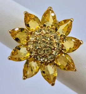 Signed Joan Rivers Yellow Flower Ring Size 10.25 Vintage Crystal - Picture 1 of 8