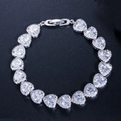 New Love Heart Shinny White Topaz Gemstone Fashion Women Silver Bracelets - Image 1 of 4
