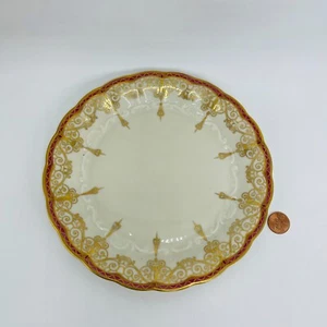 Plato de porcelana ensalada dorada y roja Konigl Pr Tettau importación 7,5" - Imagen 1 de 5