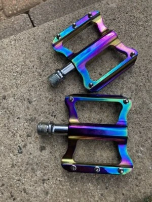 Anodized ano oil slick platform pedals flat BMX mountain bike 9/16" oilslick S - Image 1 of 4