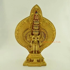 Estatua de cobre Avalokiteshvara/Chenrezig armada de oro 24 K cavada a mano 14,5" 1000 - Imagen 1 de 5