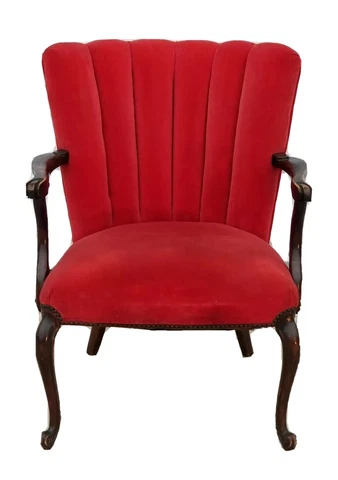 Antique Vintage Art Deco Armchair Red Velvet Upholstered Lounge Chair Cover