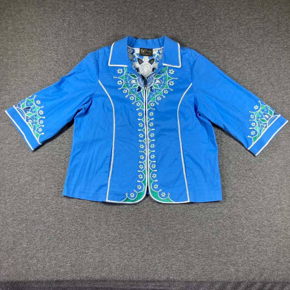 Chaqueta Blazer Bob Mackie Usable Art Cremallera Completa Mujer Plus 1X Azul Recortado Foto 1 de 4