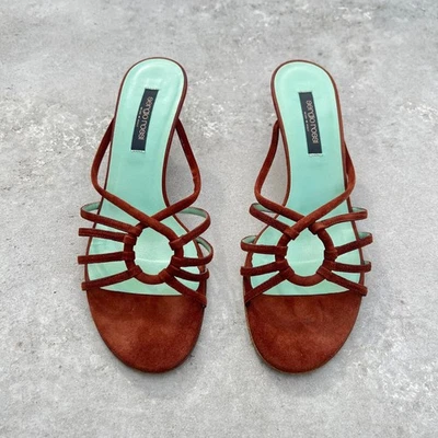 Sergio Rossi | Autêntico couro marrom camurça tiras salto médio mulas (37,5) - Imagem 1 de 4