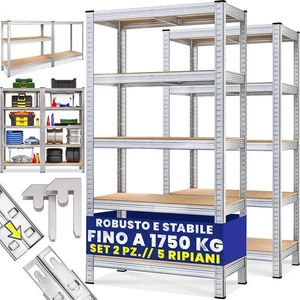 Monzana® 2x Scaffali Metallo 180x90x40cm Portata Totale 1750kg 10 Pannelli MDF - Foto 1 di 24