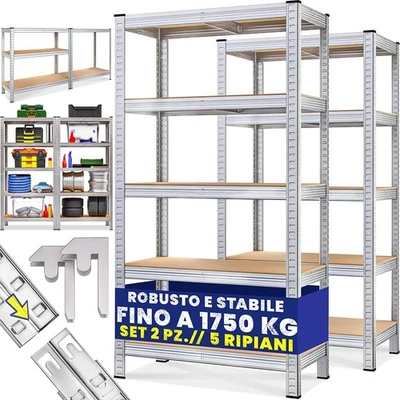 Monzana® 2x Scaffali Metallo 180x90x40cm Portata Totale 1750kg 10 Pannelli MDF - Immagine 1 di 4