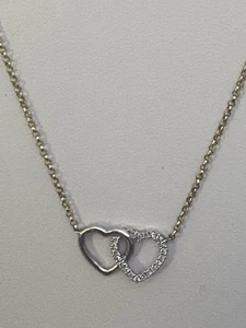 Doppelherz-Halskette 9 kt Gelb-/Weißgold Diamanten ineinandergreifende Herzen 16 Zoll - Bild 1 von 8