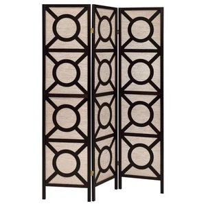 Vulcan Tan and Cappuccino 3-panel Geometric Folding Screen Cappuccino 52" x 0.75 - Picture 1 of 5