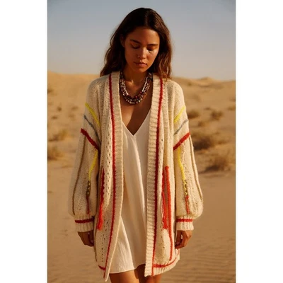 Cárdigan largo otoño cachemir para mujer M 100 % cachemir manga globo boho artístico Foto 1 de 4