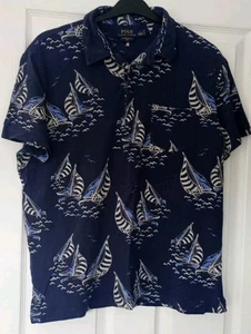 Polo Ralph Lauren Polo Shirt Yachting Print Featherweight Mesh Size L Navy Blue - Picture 1 of 8