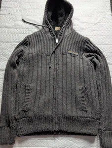Schott NYC Men’s Hooded Zip Cardigan Fleece Lined Wool Blend Jumper Size L Grey - Picture 1 of 8