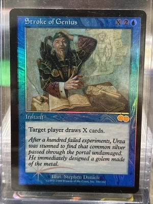 MTG - Stroke of Genius (Judge Promo) FOIL Urza's Saga PLD Rare #100 - Image 1 of 2