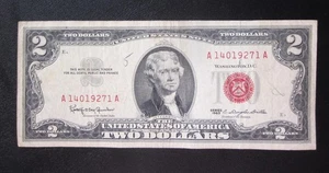 Billete de 2 dólares 1963 sello rojo licitación legal nítido en muy buen estado billete antiguo de Estados Unidos - Imagen 1 de 2
