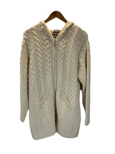 Aran Craft Wolle Reißverschluss vorne Grobstrick Pullover Cardigan Irland creme Kapuze LG - Bild 1 von 10