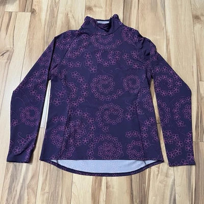 LL BEAN Women’s Sz L Performance Mock Neck Long Sleeve Purple Geo Pattern Zip - Image 1 of 4
