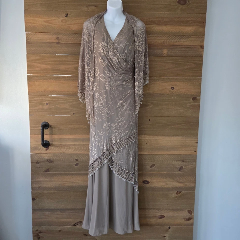 Alex Evenings Mantón con Cuentas Conjunto de 2 Piezas Maxi Vestido Cuello en V Formal Vestido de Noche Talla 14 Foto 1 de 4