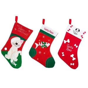 Cat & Dog Christmas Felt Gift Stocking Pets Santa Paws Purrfect Xmas (Choose) - Picture 1 of 4
