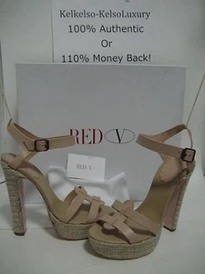 $450 NUEVO Rojo Valentino US 10 EUR 40 Beige Cuero Tacones Altos Sandalias Zapatos CAJA - Imagen 1 de 11