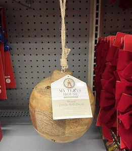 My Texas House 10in Wood Jingle Bell Christmas Hanging Décor Natural SHIPS TODAY - Picture 1 of 2